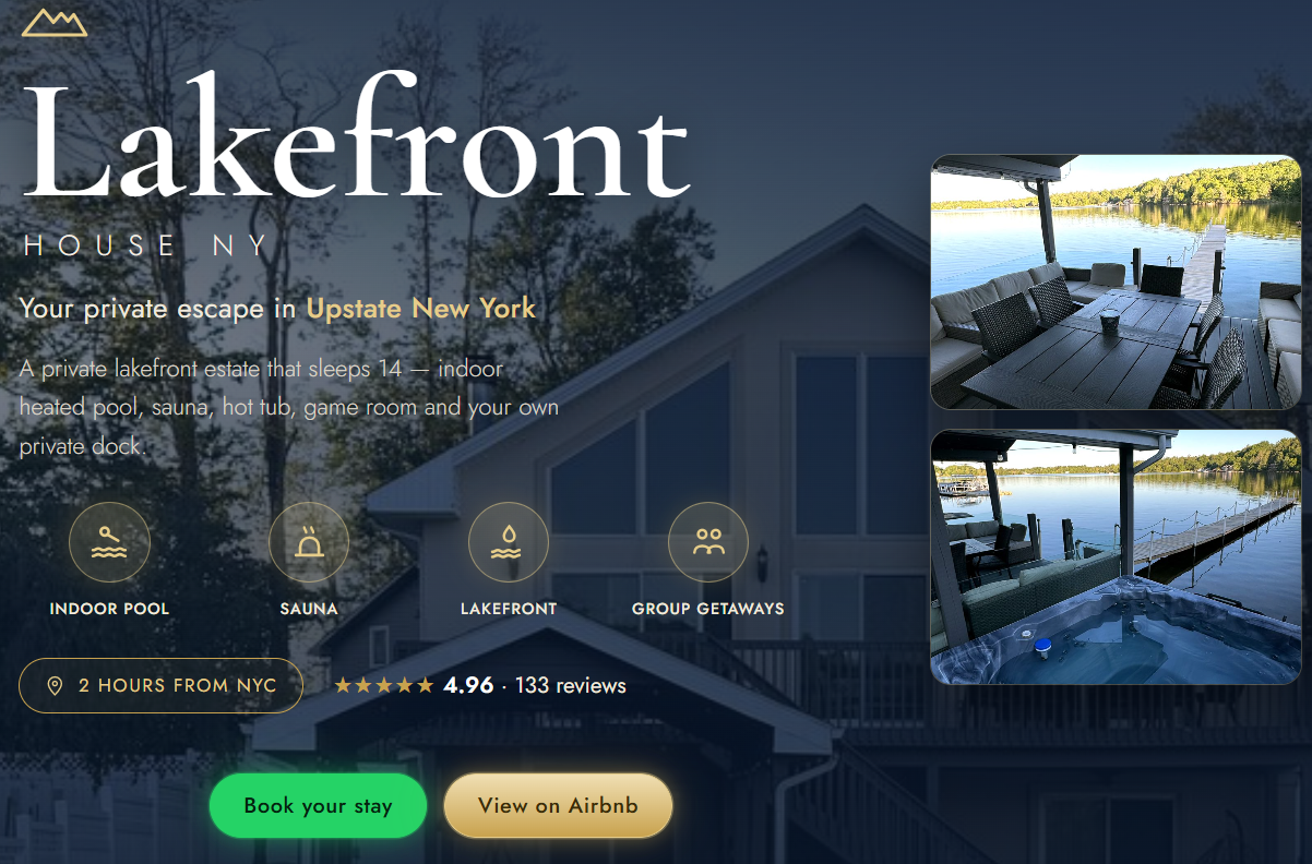 Sitio web de LakefrontNYC, alquiler vacacional en Nueva York